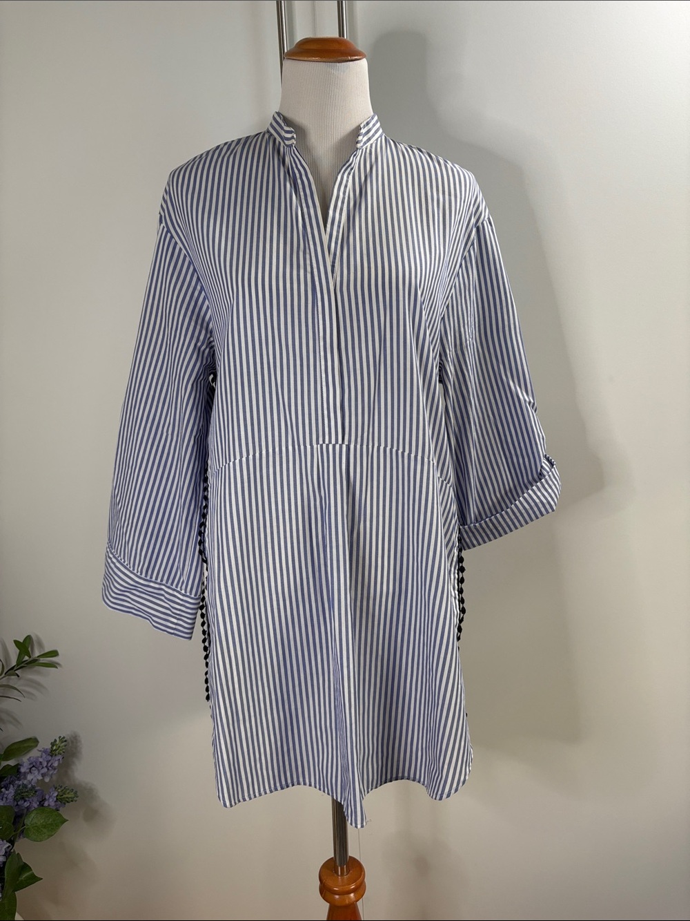 Zara Blue and White Striped Swim Coverup Tunic L